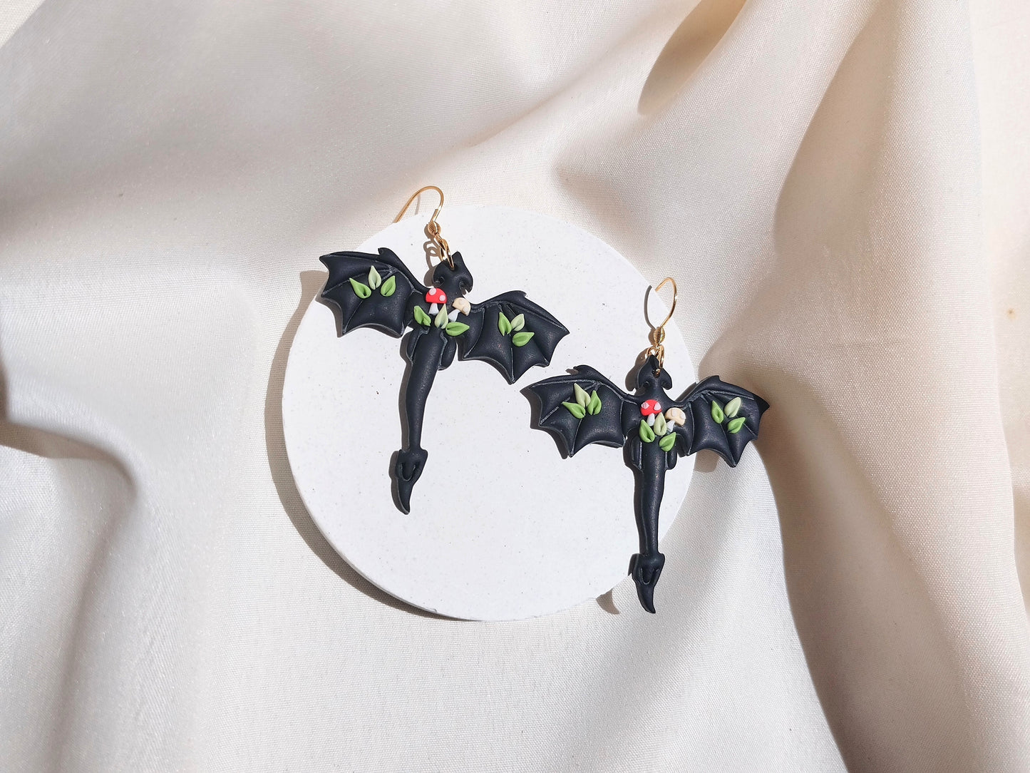 Dragonfly mushroom polymer clay earrings, halloween spooky witch wican Handmade Dainty  dangle cute minimalist earrings, birthday gift for best friend