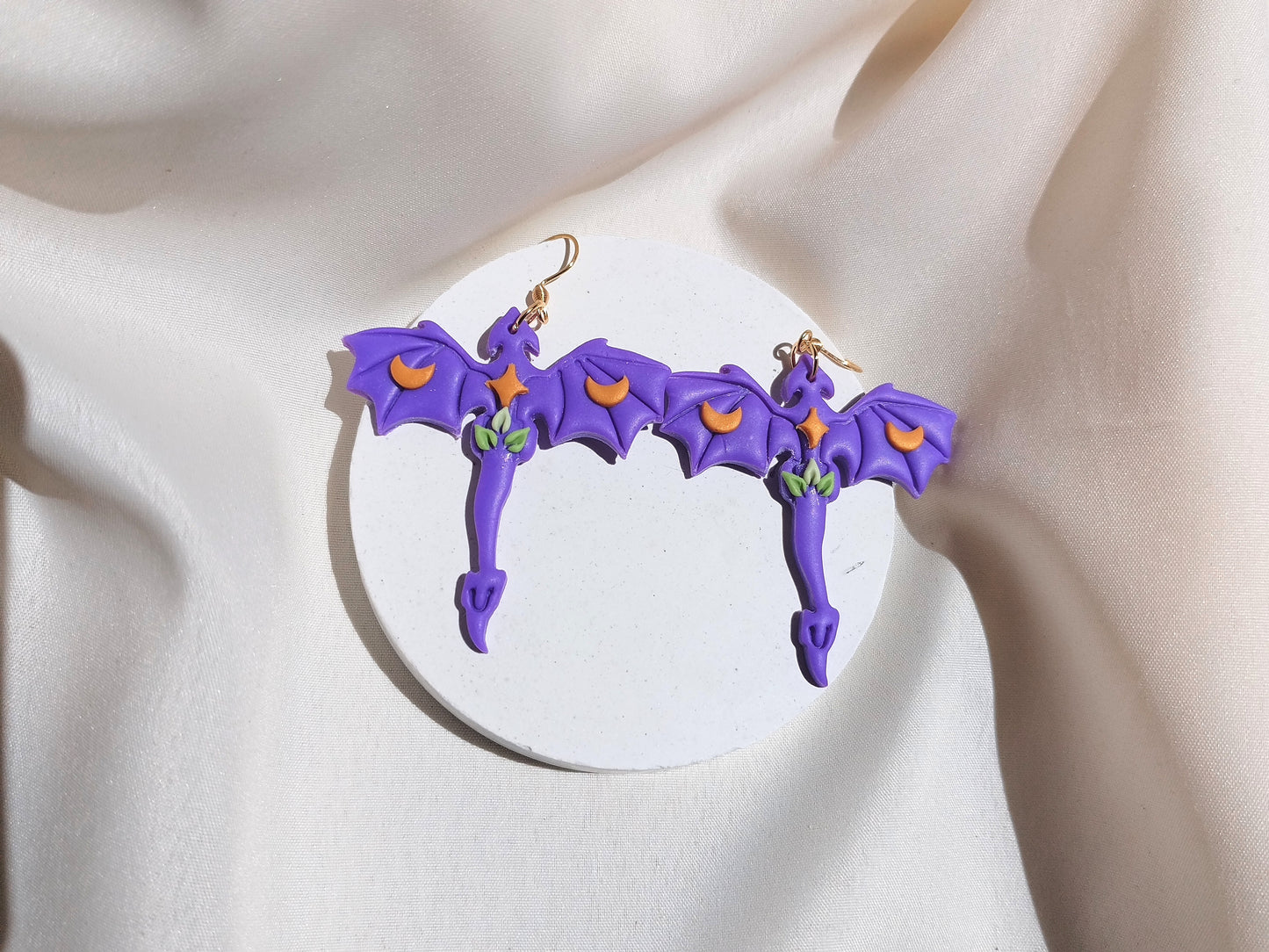 Dragonfly moon polymer clay earrings, halloween spooky witch wican Handmade Dainty  dangle cute minimalist earrings, birthday gift for best friend