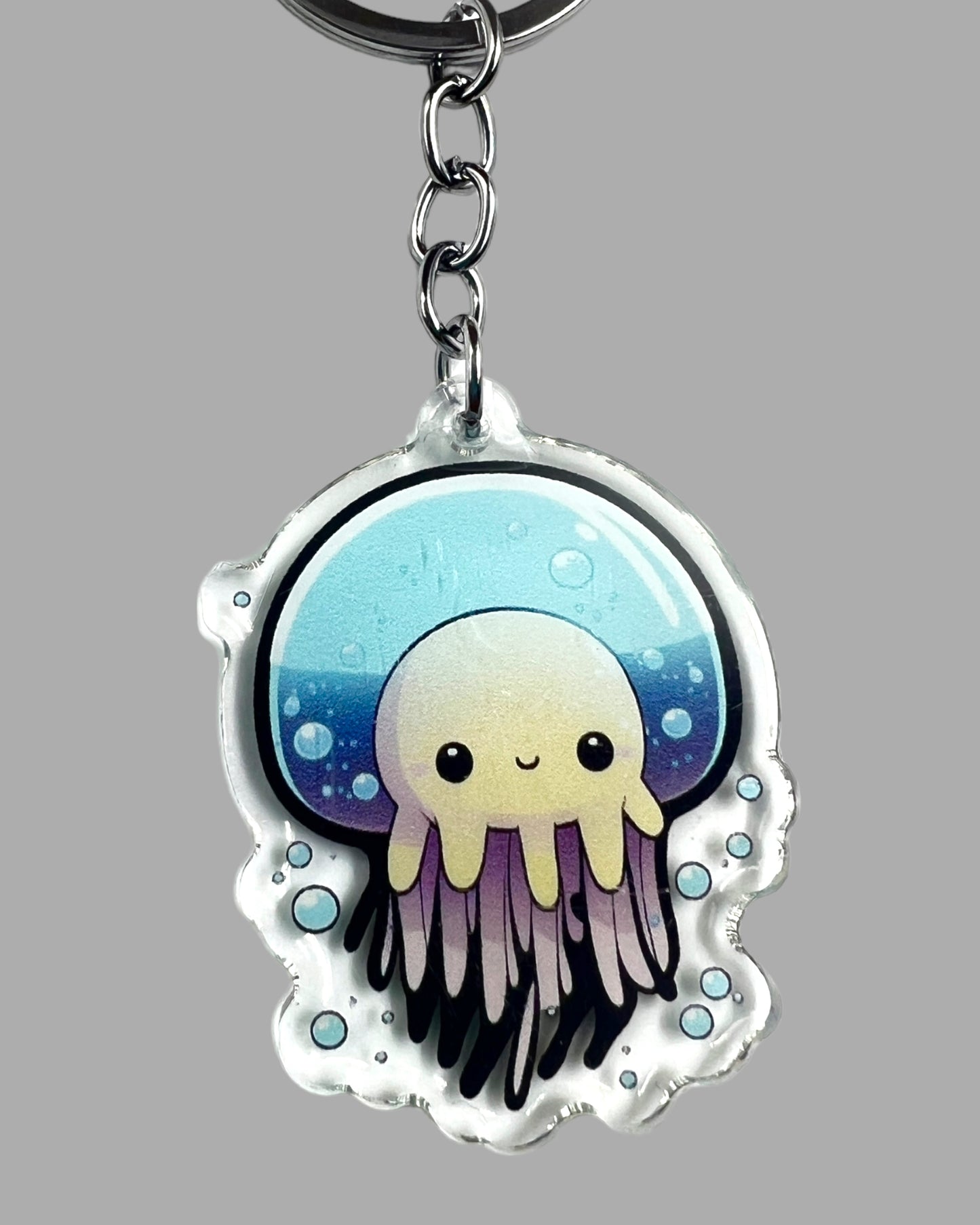 Jellyfish Acrylic Keychain, Wildlife Cute kawaii memorial ornament, pet portrait charm gift  backpack fob, dad car décor, first day of school gift