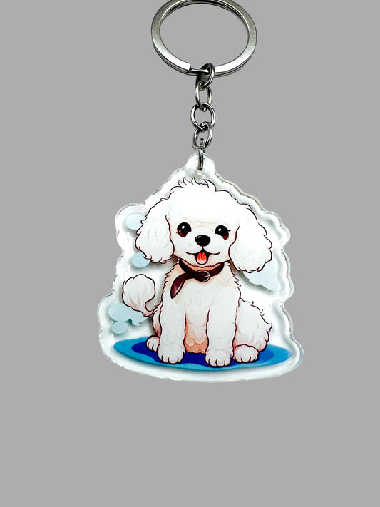 White poodle Dog Acrylic Keychain, Cute kawaii memorial ornament, pet portrait charm gift, backpack photo fob, dad car décor, dog mom gift