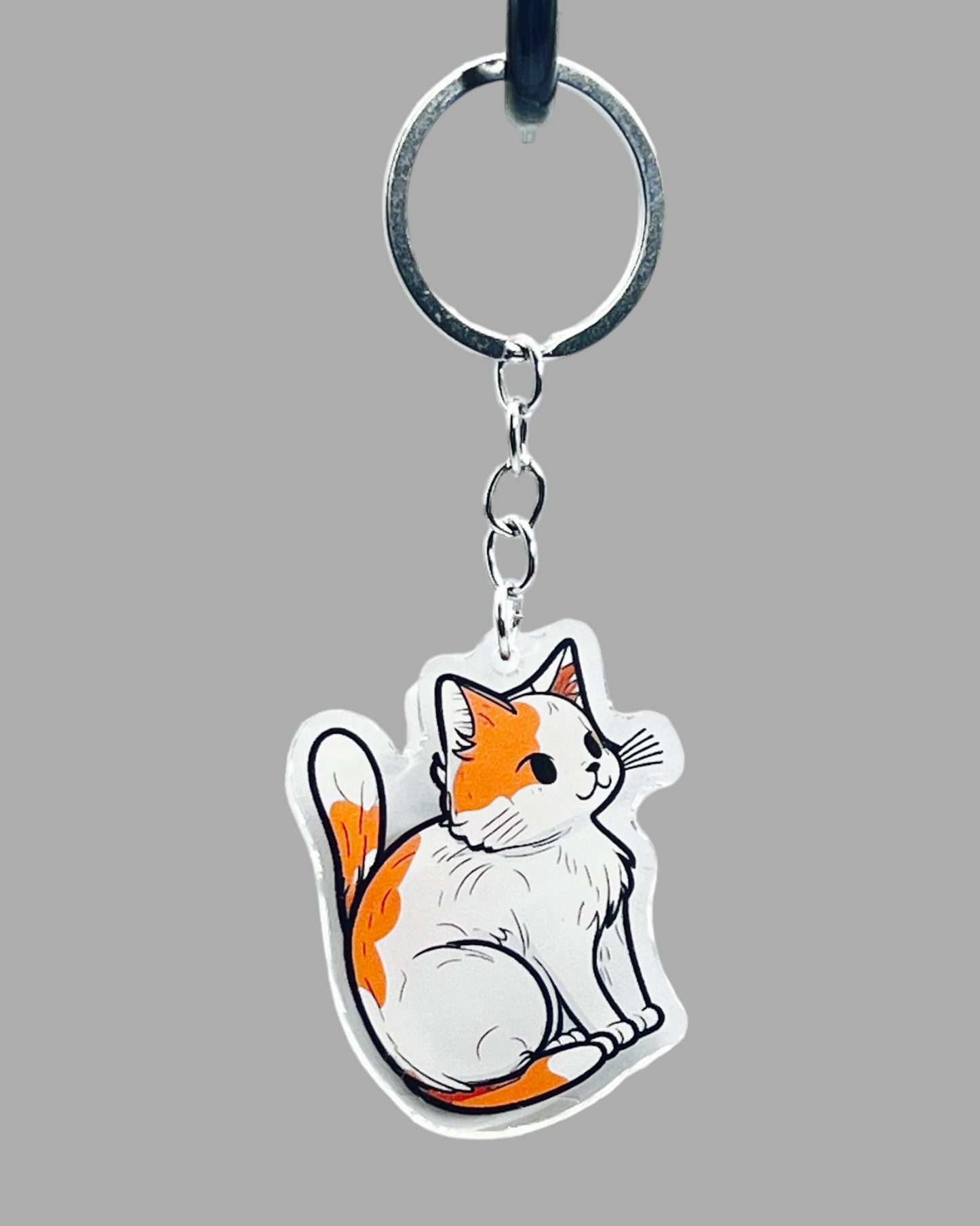 Cymric Cat Acrylic keychain, Cute kawaii memorial ornament, pet portrait charm gift  backpack fob, dad car décor, first day of school gift