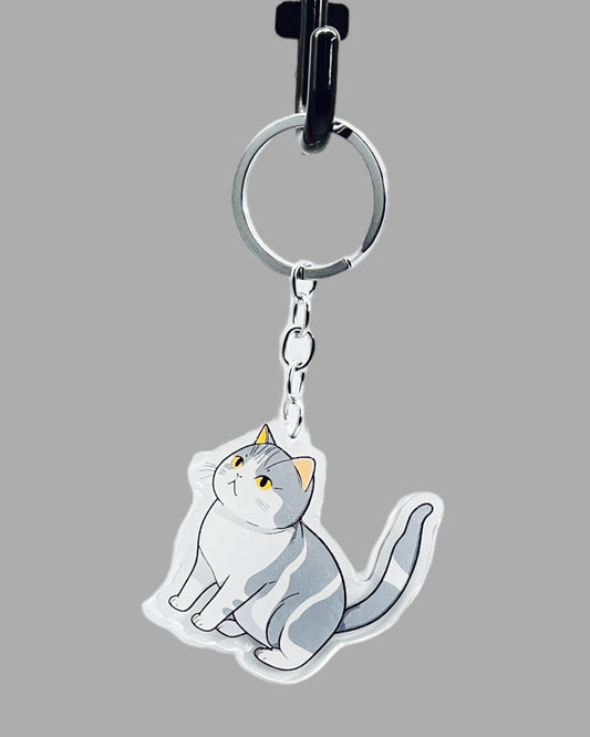 American Short Hair Cat Acrylic Keychain Cute kawaii animal memorial ornament, pet portrait charm gift  backpack photo fob or dad car décor