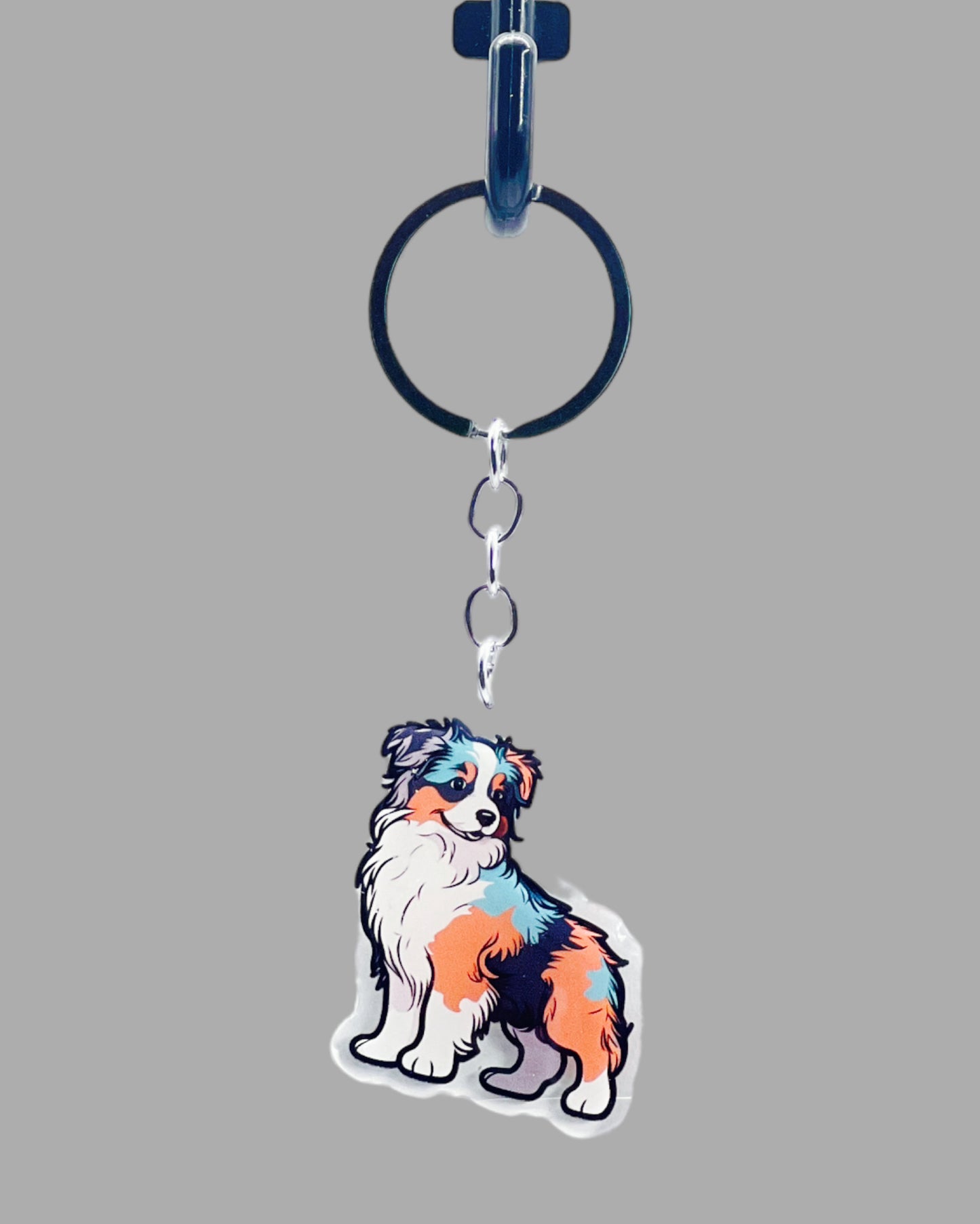 Australian Shepherd Dog Acrylic keychain Cute kawaii animal memorial ornament, pet portrait charm gift  backpack photo fob or dad car décor