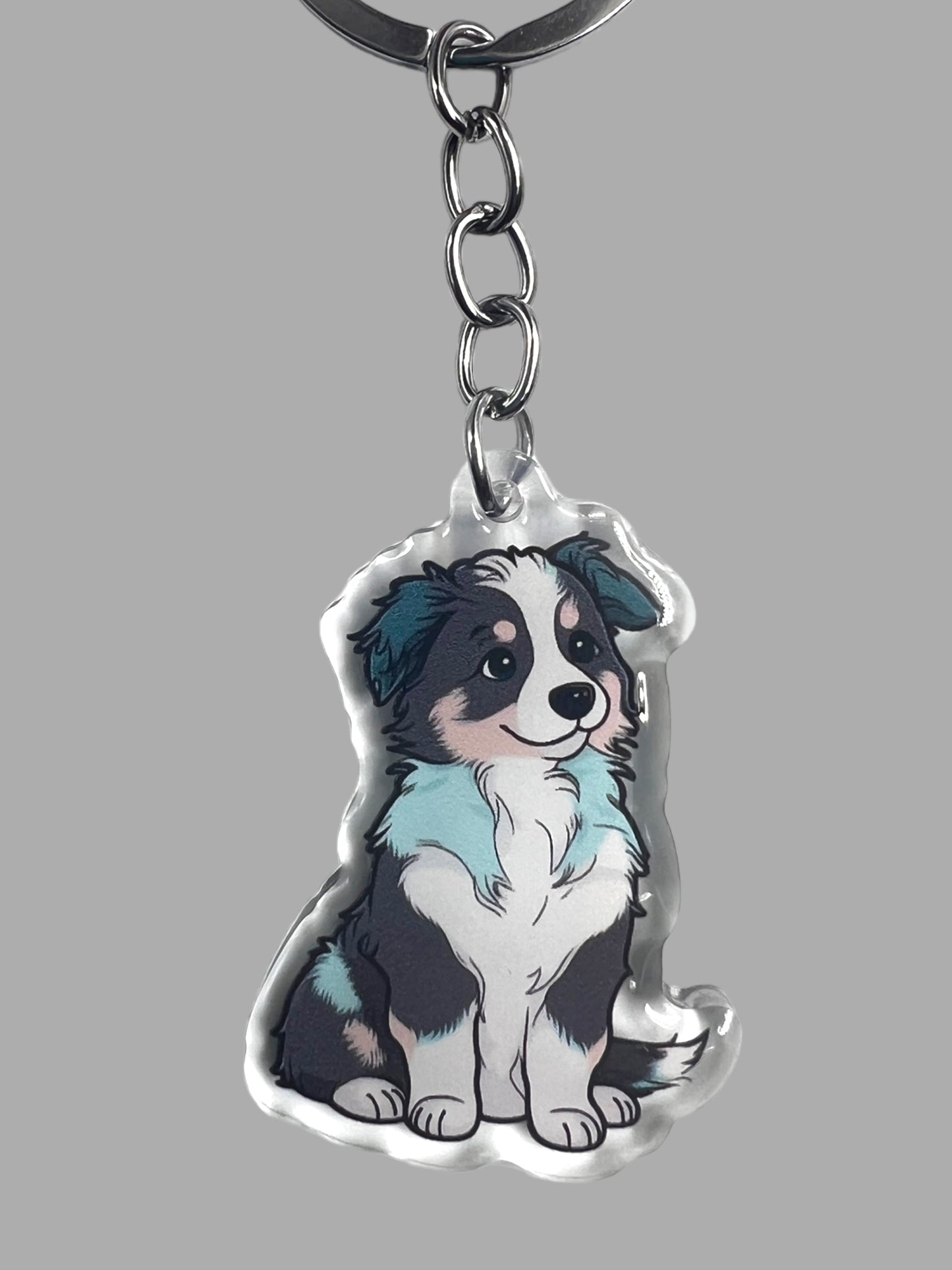 Australian Shepherd Dog Acrylic keychain Cute kawaii animal memorial ornament, pet portrait charm gift  backpack photo fob or dad car décor