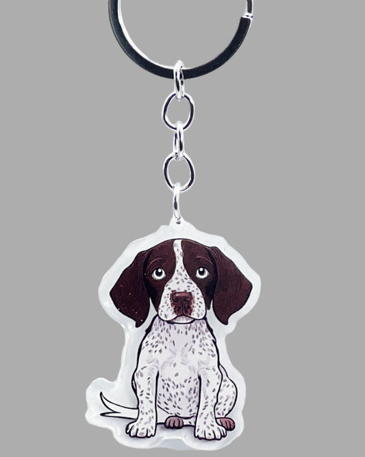 German Shorthaired Pointer Dog Acrylic Keychain, Cute kawaii memorial ornament, pet portrait charm gift backpack fob, dad car décor, dog mom gift