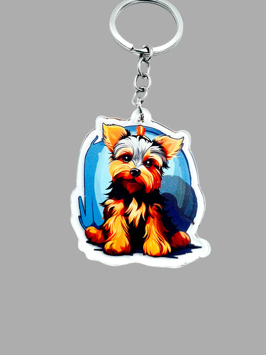 Yorkie dog Kawaii Acrylic Keychain, Cute kawaii memorial ornament, pet portrait charm gift, backpack photo fob, dad car décor, dog mom gift