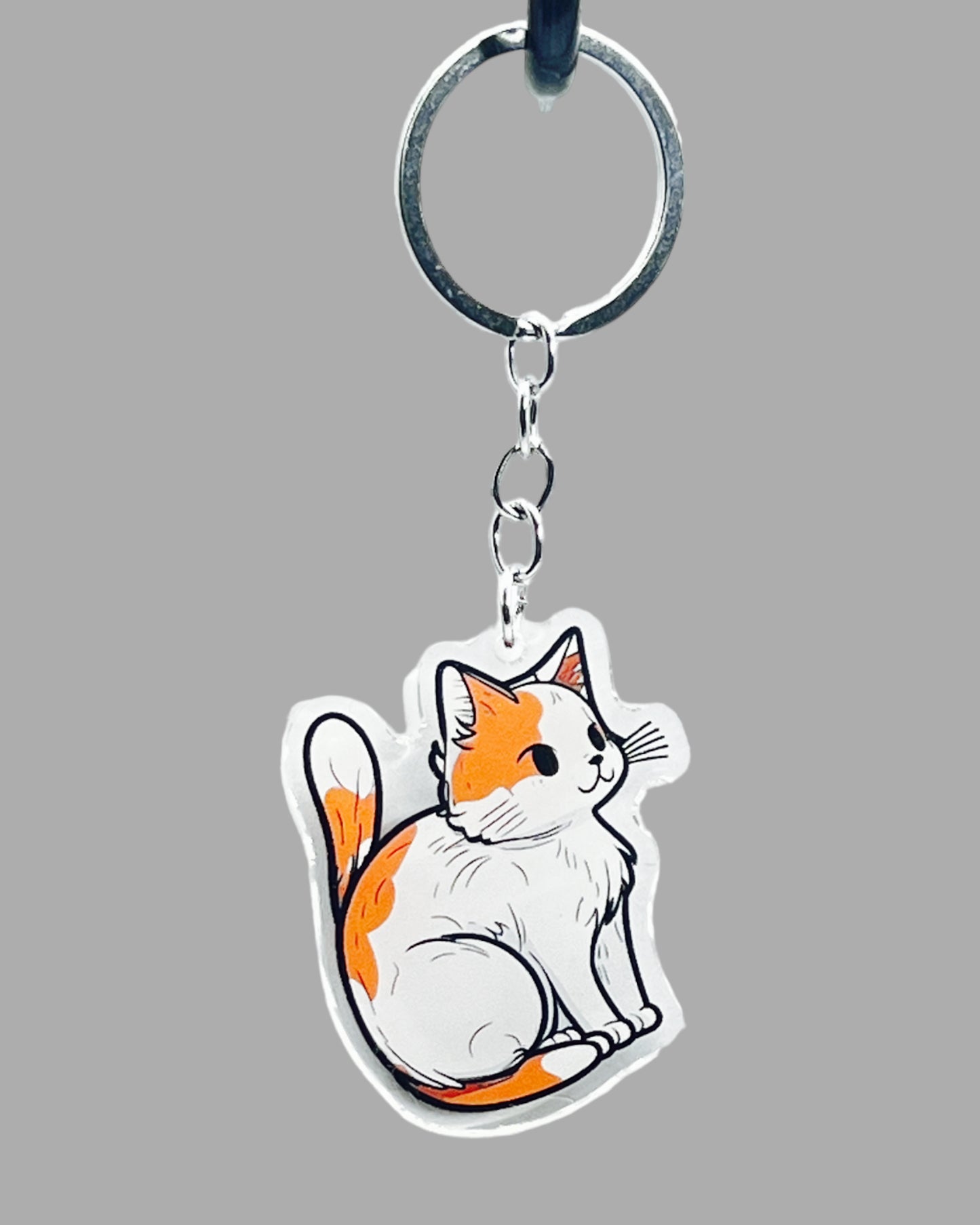 Cymric Cat Acrylic keychain, Cute kawaii memorial ornament, pet portrait charm gift  backpack fob, dad car décor, first day of school gift