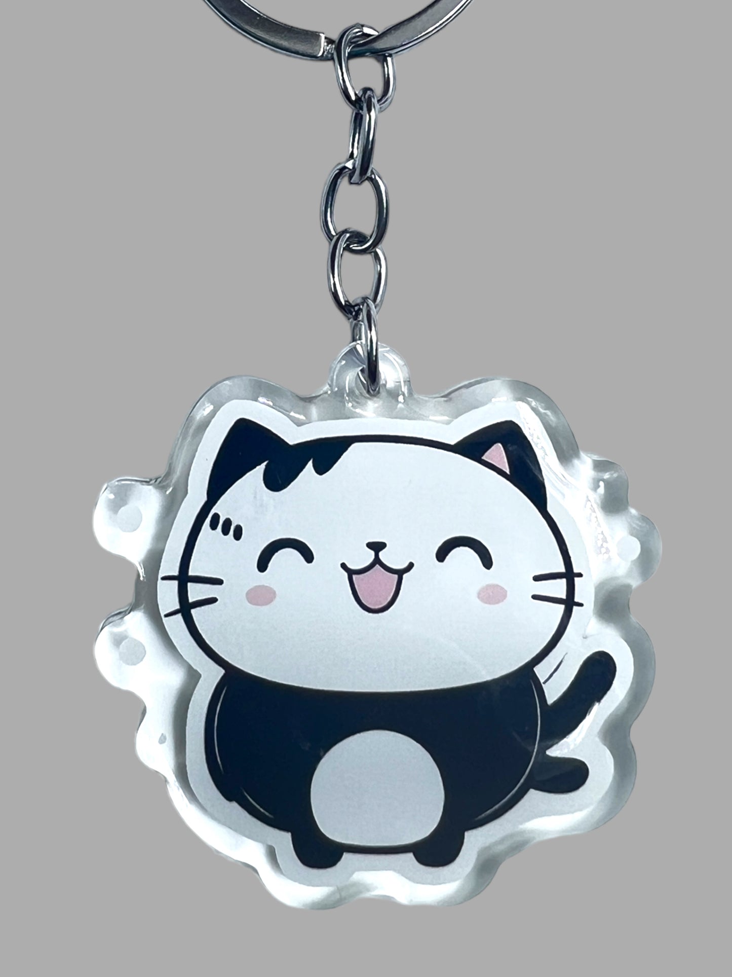 La Perm Cat Acrylic Keychain, Cute kawaii memorial ornament, pet portrait charm gift  backpack fob, dad car décor, first day of school gift