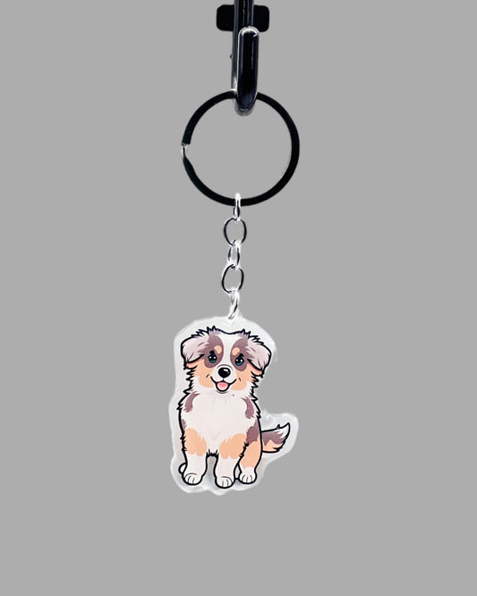 Australian Shepherd Dog Acrylic keychain Cute kawaii animal memorial ornament, pet portrait charm gift  backpack photo fob or dad car décor