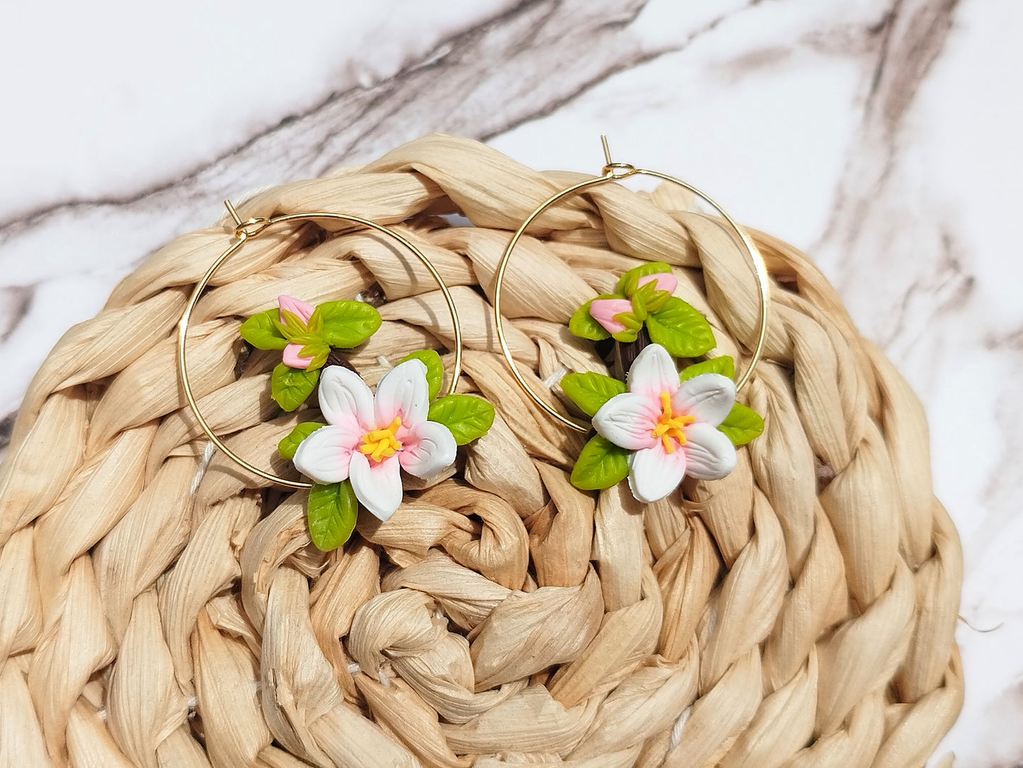 Sakura Blossom polymer clay earrings, japanese kawaii earrings, fun funky weird handmade cottagecore, cute anime, novelty quirky unique earrings