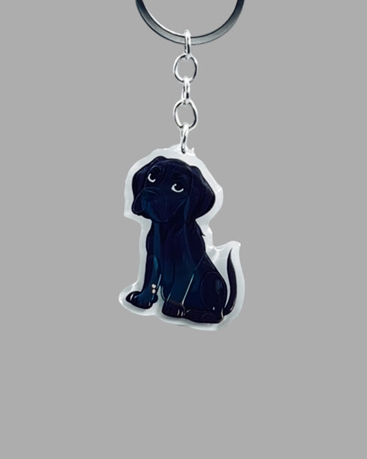 Black Labrador Dog Acrylic keychain, Cute kawaii memorial ornament, pet portrait charm gift  backpack fob, dad car décor, first day of school