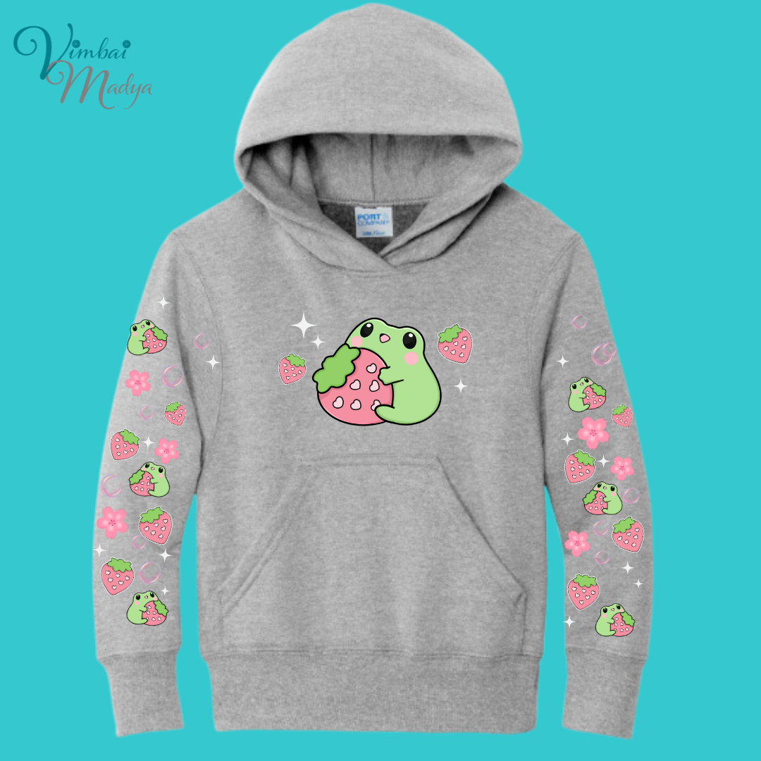 Kawaii Frog  Youth Sweater Hoodie  : Perfect Birthday Gift & Fall Winter Essential  .  Trendy, Unisex Style for Your Best Friend's Wardrobe