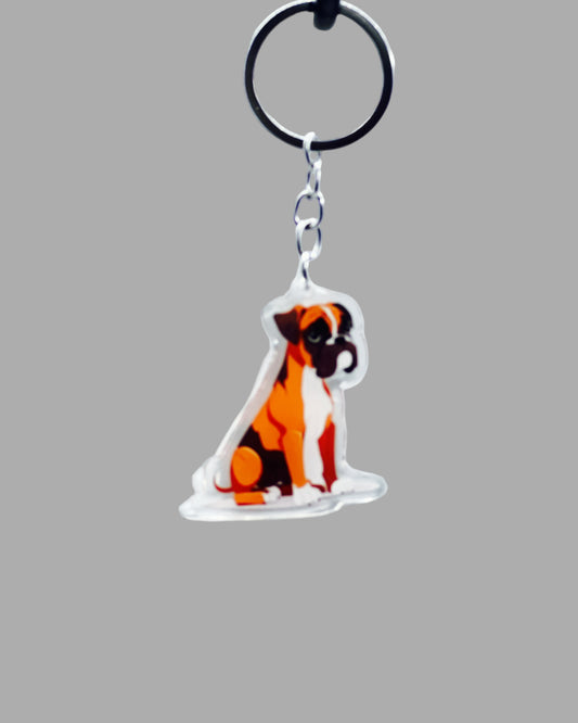 Boxer Dog Acrylic keychain, Cute kawaii memorial ornament, pet portrait charm gift  backpack fob, dad car décor, first day of school