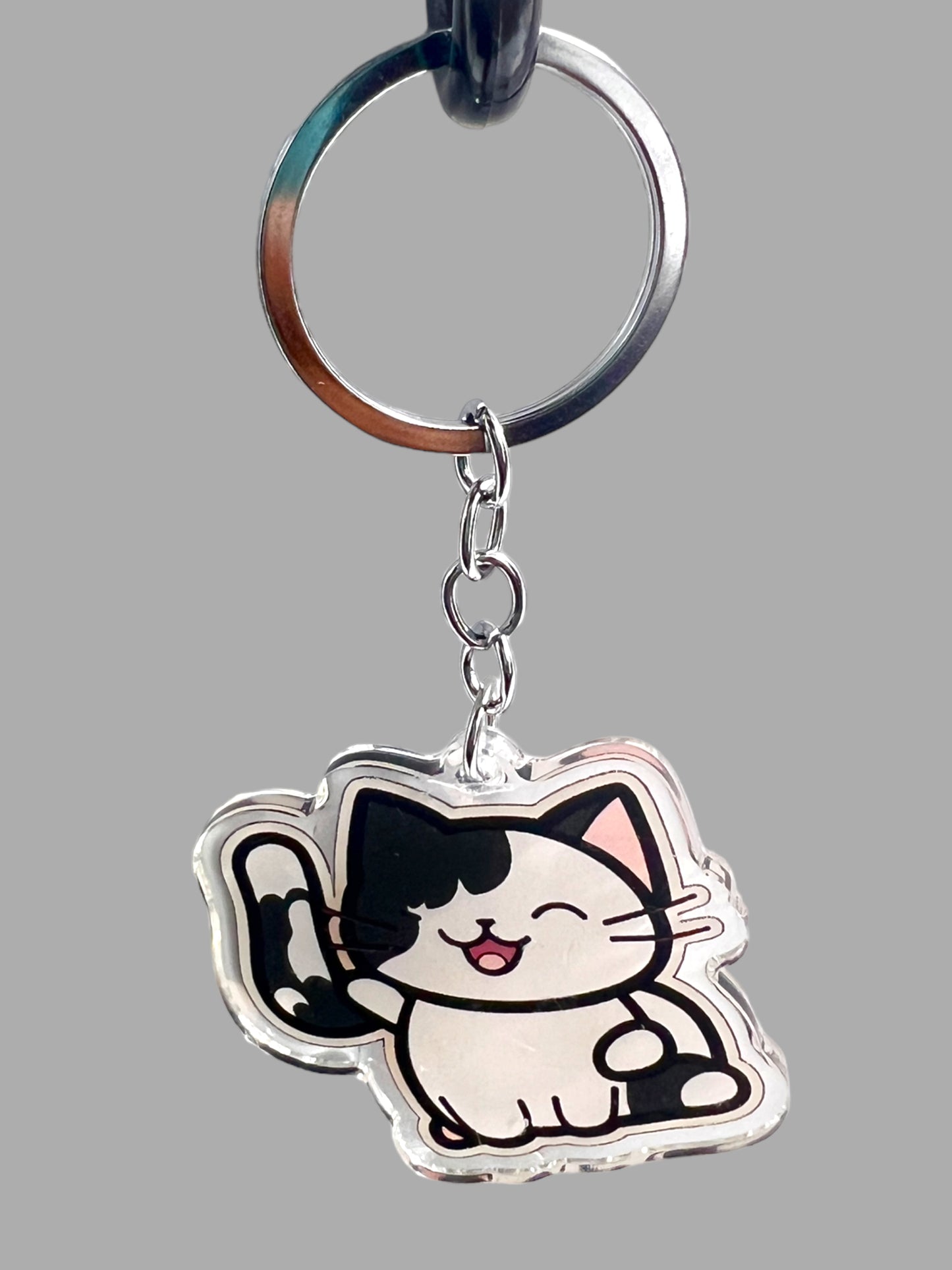 La Perm Cat Acrylic Keychain, Cute kawaii memorial ornament, pet portrait charm gift  backpack fob, dad car décor, first day of school gift