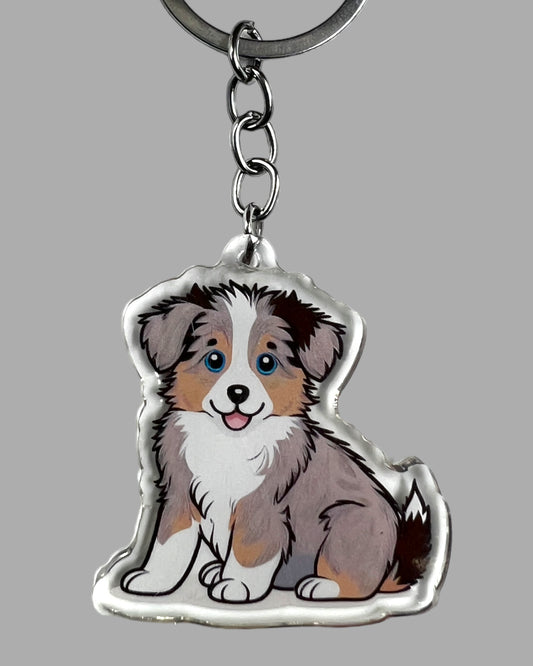 Australian Shepherd Dog Acrylic keychain Cute kawaii animal memorial ornament, pet portrait charm gift  backpack photo fob or dad car décor