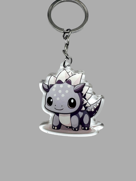 Grey Stegosaurus Dinosaur Kawaii Wildlife Acrylic Keychain