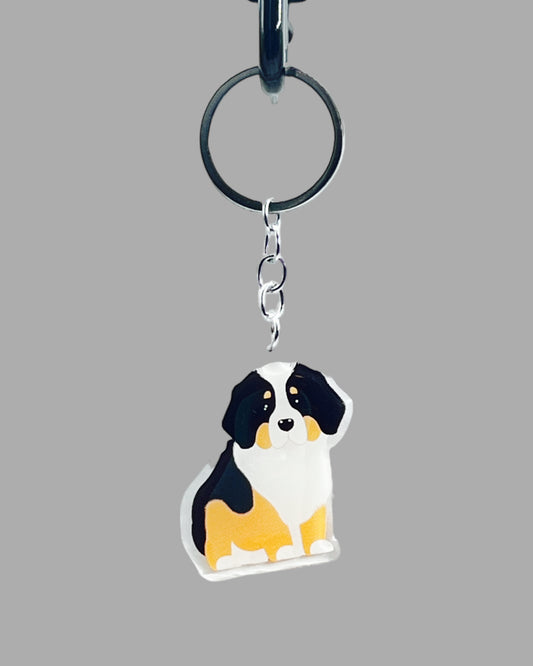 Bernese Mountain Dog Acrylic keychain, Cute kawaii memorial ornament, pet portrait charm gift  backpack fob, dad car décor, first day of school