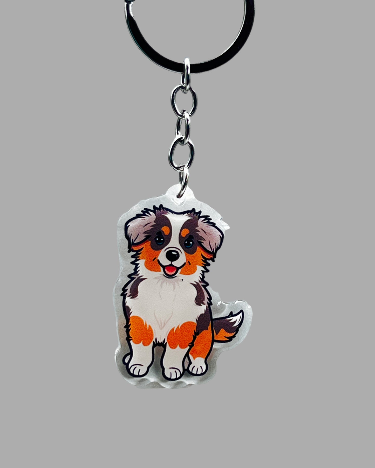 Australian Shepherd Dog Acrylic keychain Cute kawaii animal memorial ornament, pet portrait charm gift  backpack photo fob or dad car décor