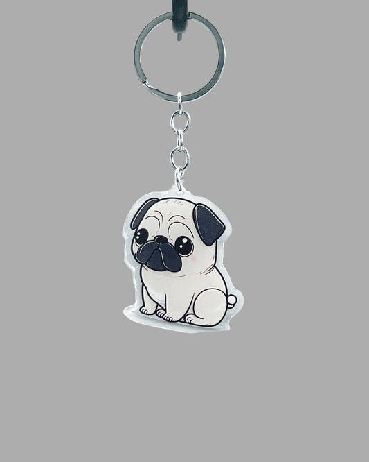 Pug Dog Acrylic keychain, Cute kawaii memorial ornament, pet portrait charm gift, backpack fob, dad car décor, dog mom gift