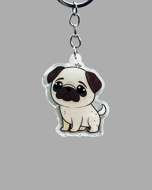 Pug Dog Acrylic keychain, Cute kawaii memorial ornament, pet portrait charm gift, backpack fob, dad car décor, dog mom gift