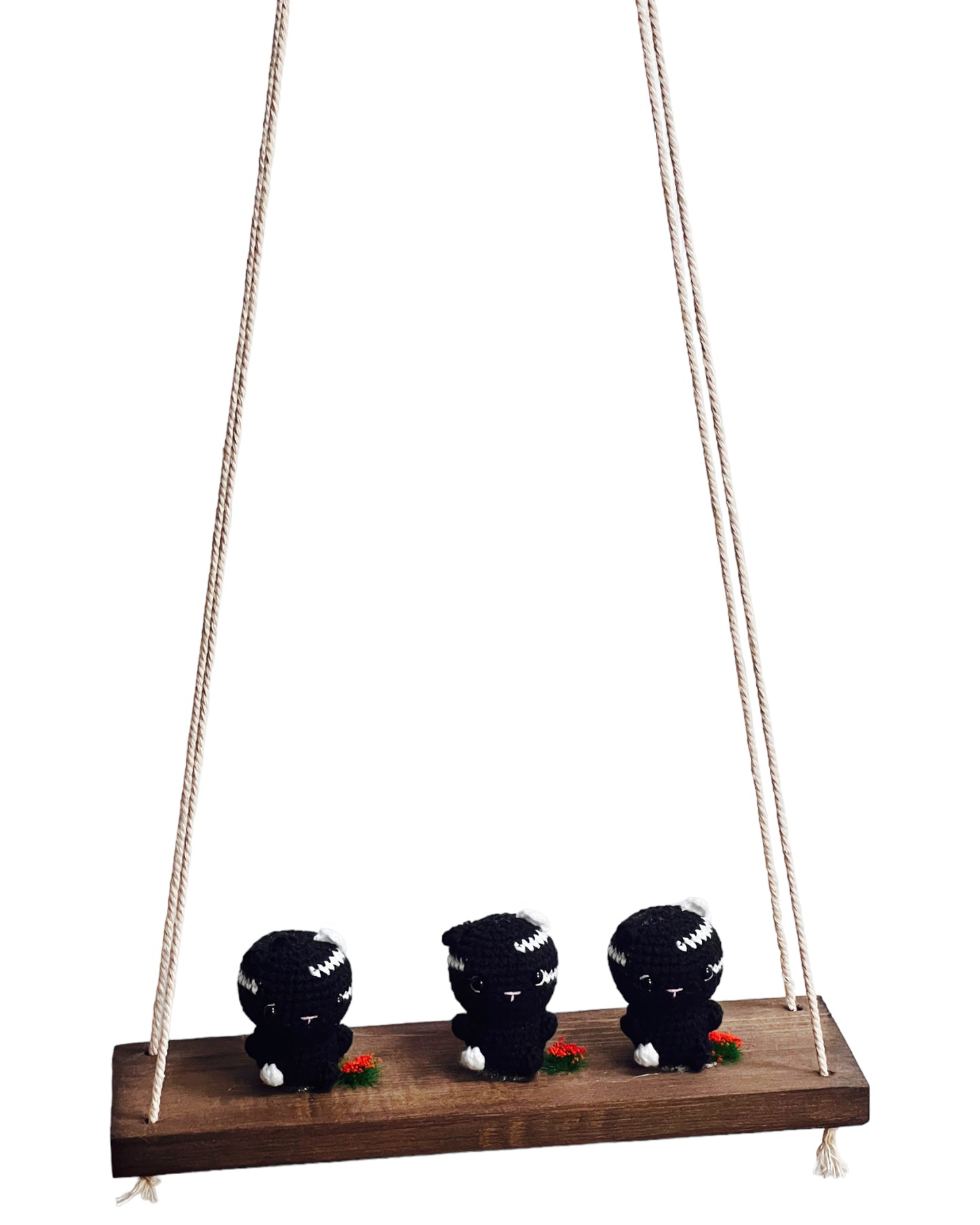 Black cats on a swing  Hanging Wall Shelf