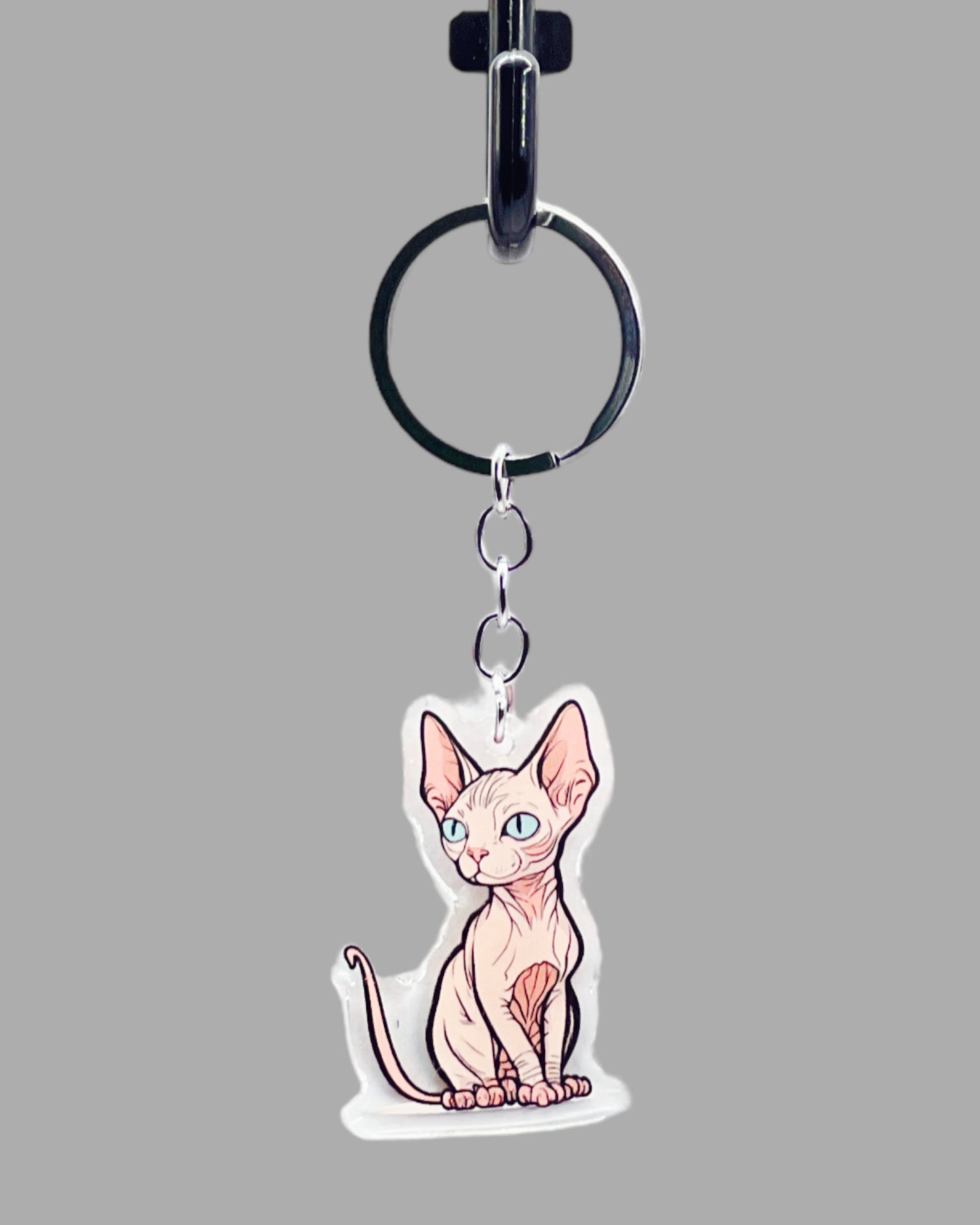 Donskoy Cat Acrylic keychain, Cute kawaii memorial ornament, pet portrait charm gift  backpack fob, dad car décor, first day of school gift