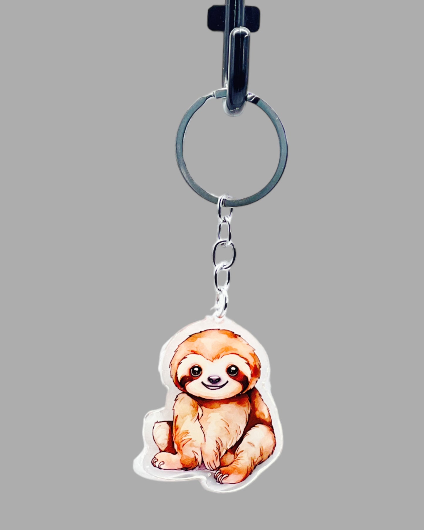 Sloth Acrylic keychain, Wildlife Cute kawaii memorial ornament, pet portrait charm, backpack fob, dad car décor, stocking stuffer, birthday gift