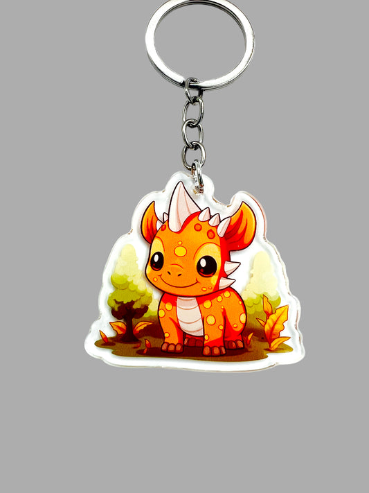 Triceratops (three-horned face) Kawaii Dinosaur Wildlife Acrylic Keychain