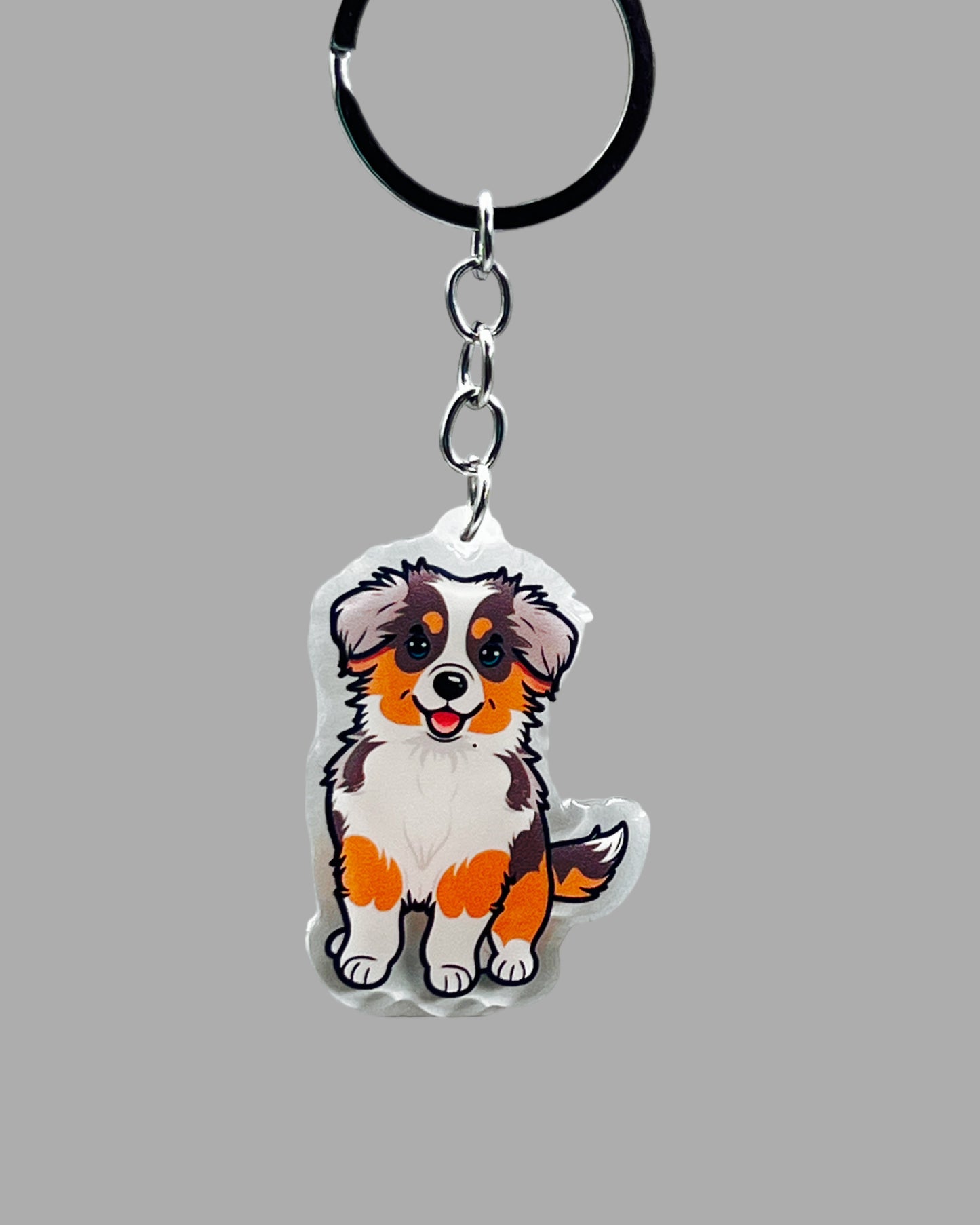 Australian Shepherd Dog Acrylic keychain Cute kawaii animal memorial ornament, pet portrait charm gift  backpack photo fob or dad car décor