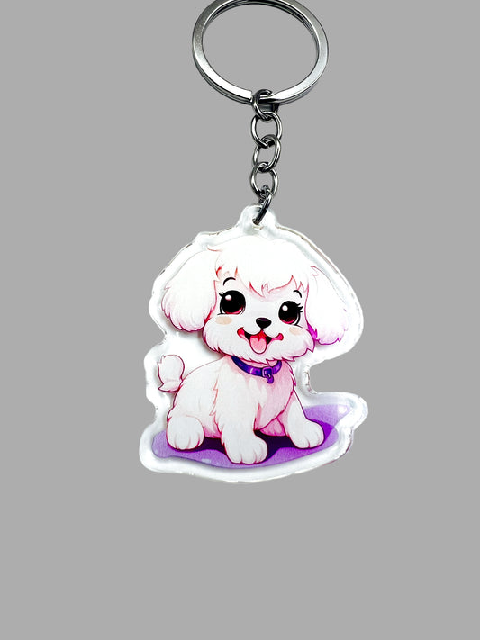 White poodle Dog Acrylic Keychain, Cute kawaii memorial ornament, pet portrait charm gift, backpack photo fob, dad car décor, dog mom gift