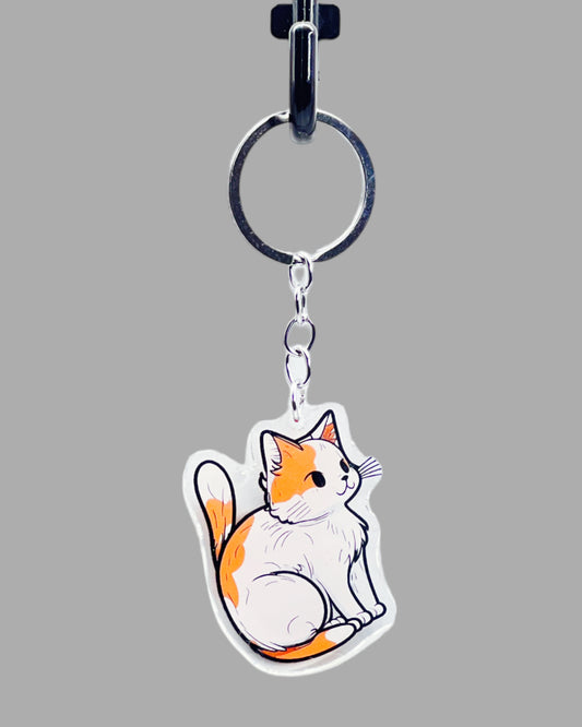 Cymric Cat Acrylic keychain, Cute kawaii memorial ornament, pet portrait charm gift  backpack fob, dad car décor, first day of school gift