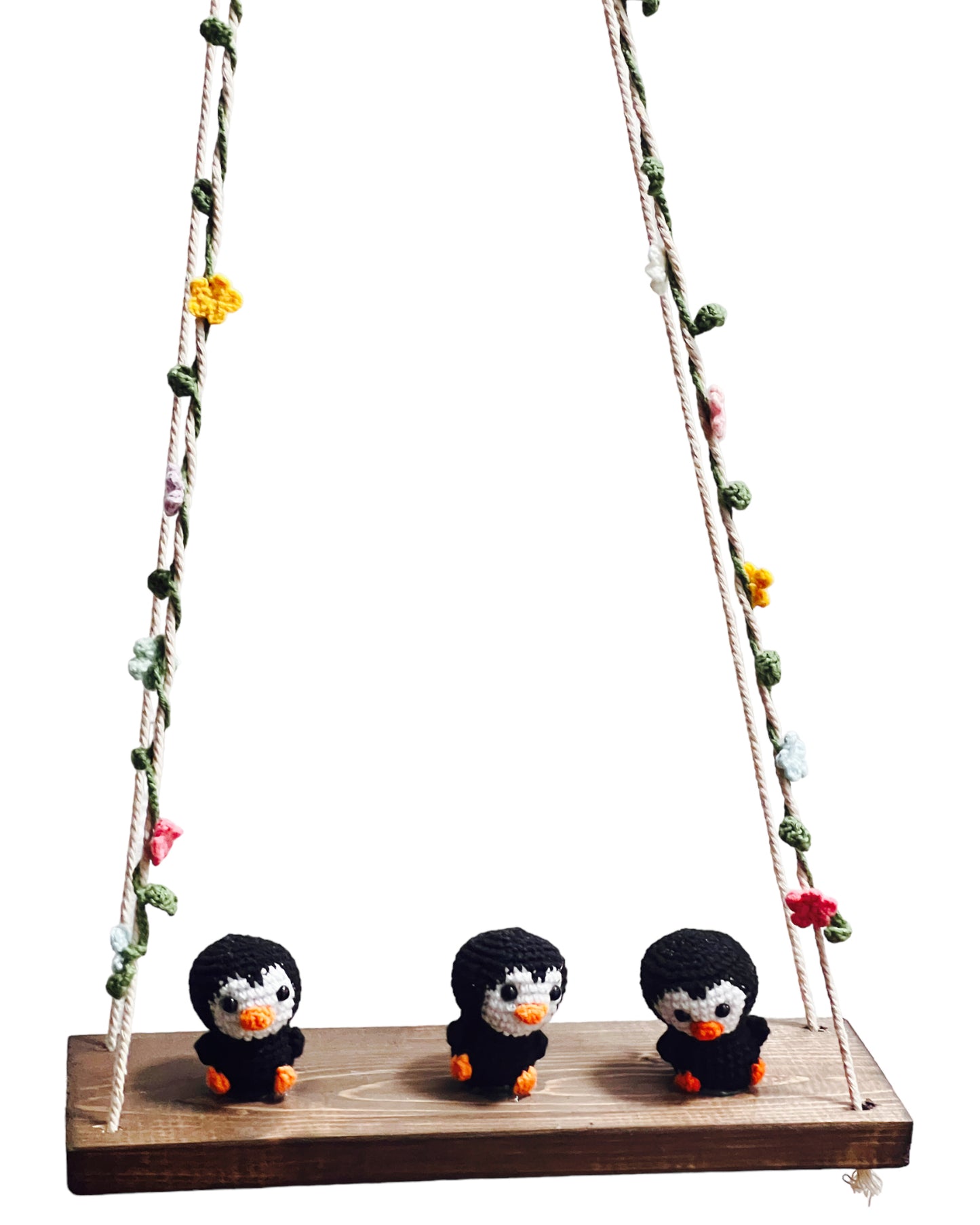 Black Penguin on a swing  Hanging Wall Shelf