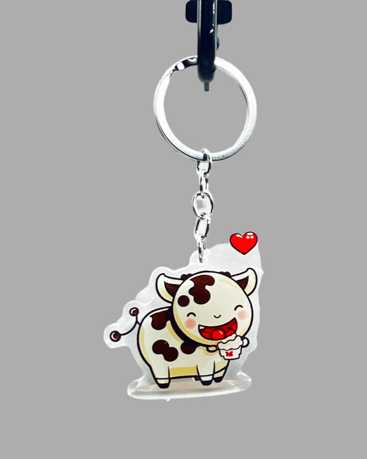 Milking Shorthorne Cow Acrylic keychain, Farm Animal Cute kawaii memorial ornament, pet portrait charm gift  backpack fob, dad car décor, first day of school gift