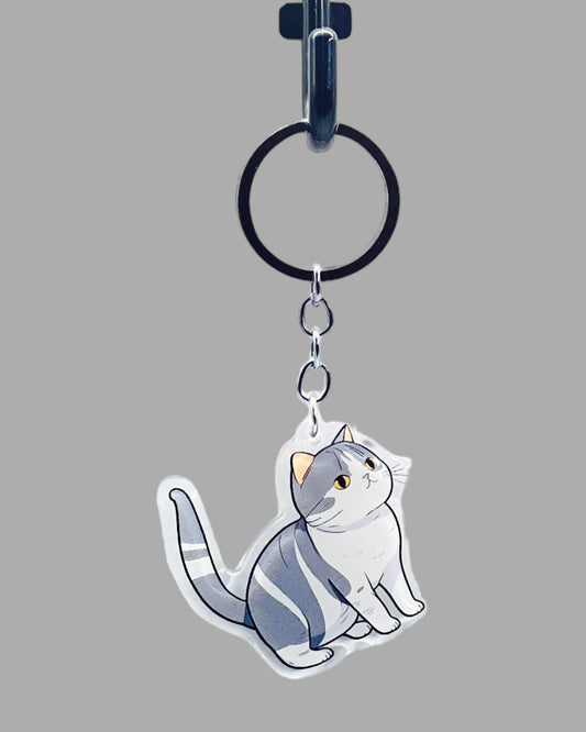 American Short Hair Cat Acrylic Keychain Cute kawaii animal memorial ornament, pet portrait charm gift  backpack photo fob or dad car décor