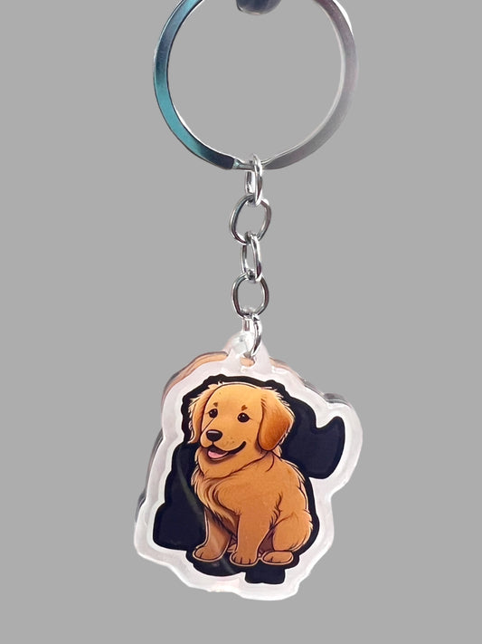 Golden retriever dog Acrylic Keychain, Cute kawaii memorial ornament, pet portrait charm gift  backpack fob, dad car décor, first day of school gift