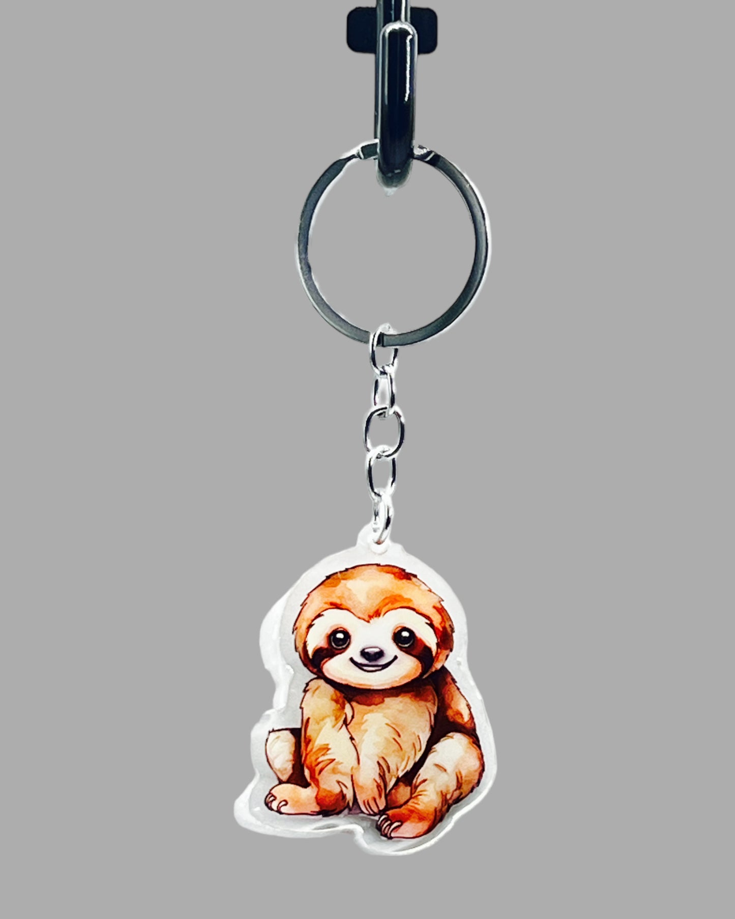 Sloth Acrylic keychain, Wildlife Cute kawaii memorial ornament, pet portrait charm, backpack fob, dad car décor, stocking stuffer, birthday gift