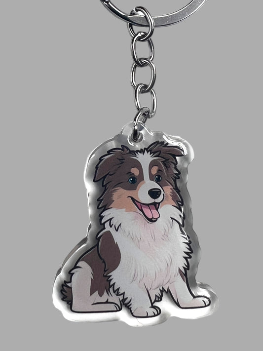 Australian Shepherd Dog Acrylic keychain Cute kawaii animal memorial ornament, pet portrait charm gift  backpack photo fob or dad car décor