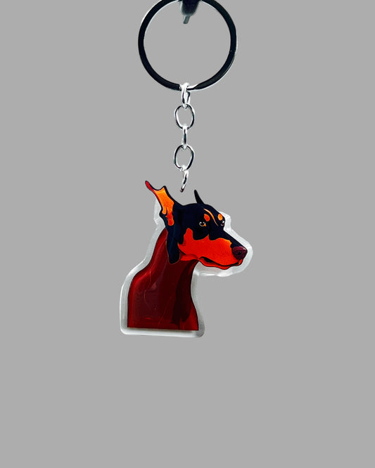 Doberman Pinscher Dog Acrylic Keychain Cute kawaii memorial ornament, pet portrait charm gift  backpack photo fob, dad car décor, dog mom gift