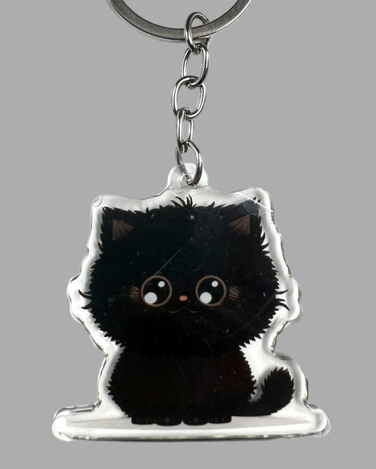 Black Persian Cat Acrylic Keychain, Cute kawaii memorial ornament, pet portrait charm gift  backpack fob, dad car décor, first day of school gift