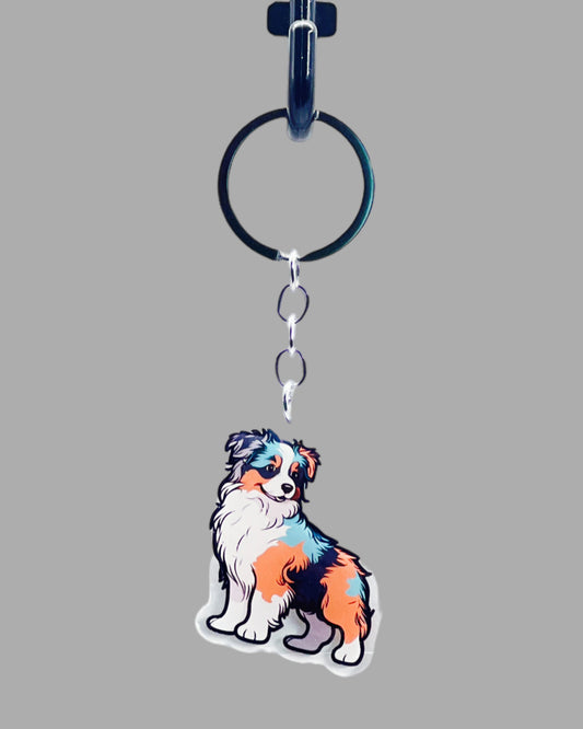 Australian Shepherd Dog Acrylic keychain Cute kawaii animal memorial ornament, pet portrait charm gift  backpack photo fob or dad car décor