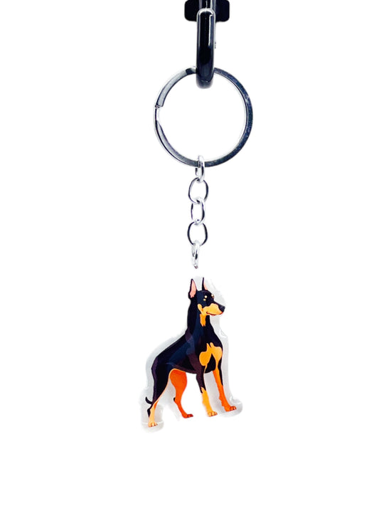 Doberman Pinscher Dog Acrylic Keychain Cute kawaii memorial ornament, pet portrait charm gift  backpack photo fob, dad car décor, dog mom gift