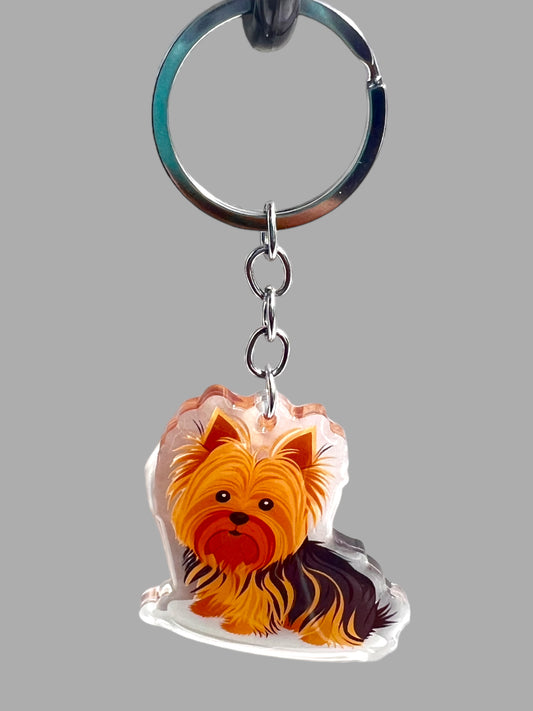 Yorkshire Terrier Dog Acrylic Keychain, Cute kawaii memorial ornament, pet portrait charm gift, backpack photo fob, dad car décor, dog mom gift