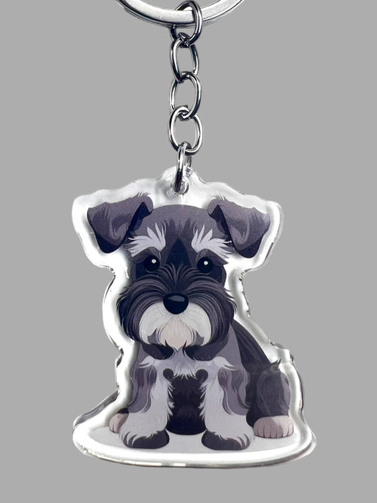 Schnauzer DogAcrylic Keychain, Cute kawaii memorial ornament, pet portrait charm gift, backpack fob, dad car décor, dog mom gift