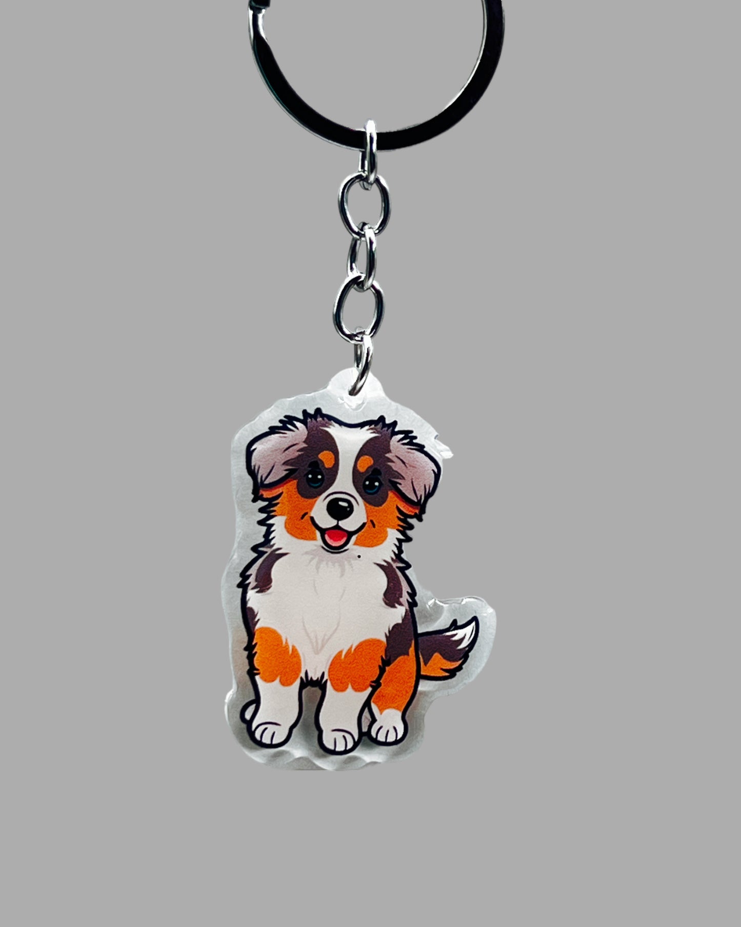 Australian Shepherd Dog Acrylic keychain Cute kawaii animal memorial ornament, pet portrait charm gift  backpack photo fob or dad car décor