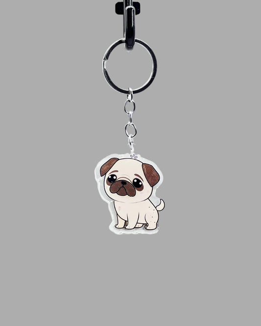 Pug Dog Acrylic keychain, Cute kawaii memorial ornament, pet portrait charm gift, backpack fob, dad car décor, dog mom gift