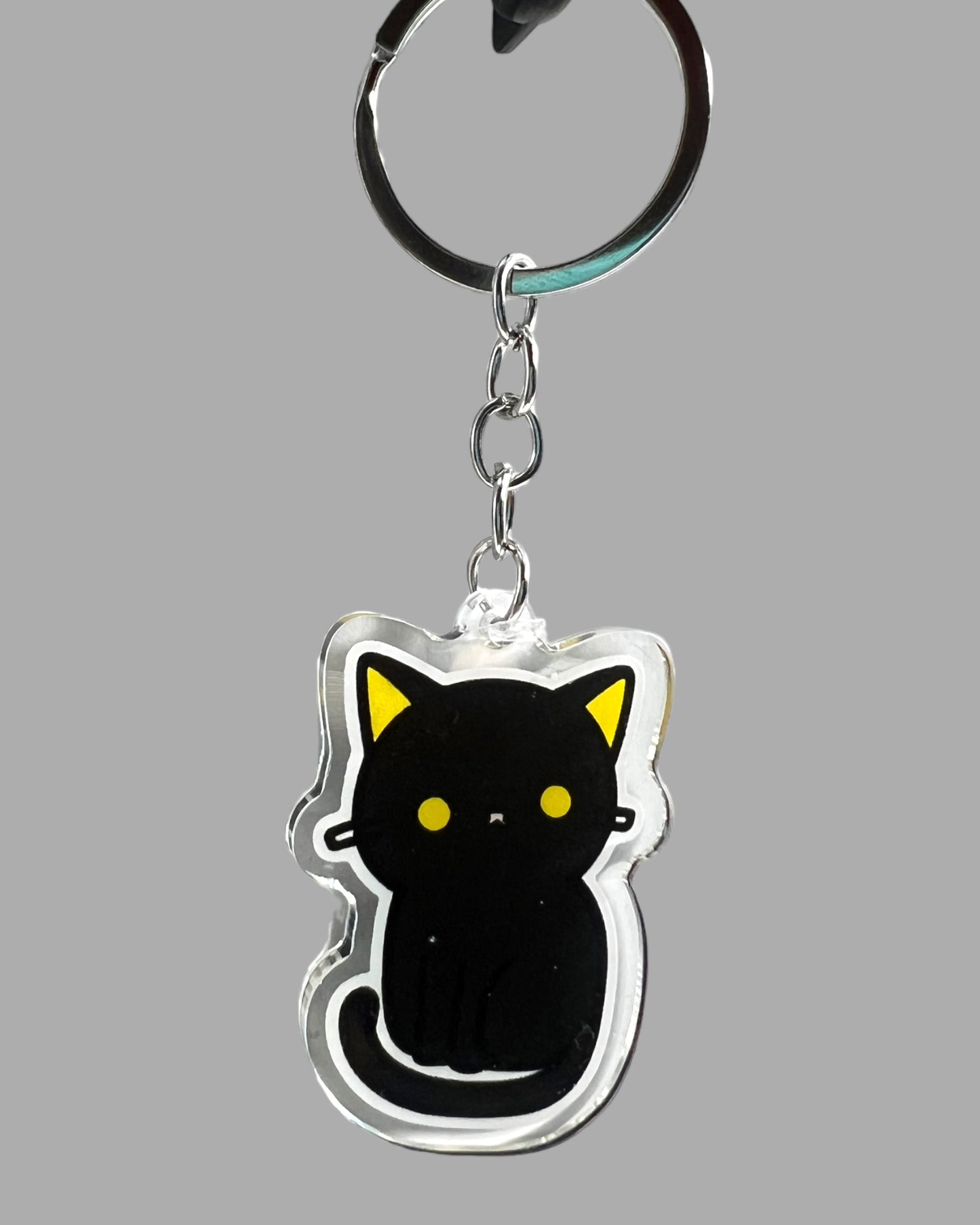 Black  Cat Acrylic Keychain, Cute kawaii animal memorial ornament, pet portrait charm gift  backpack photo fob or dad car déco