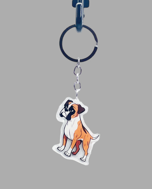 Boxer Dog Acrylic keychain, Cute kawaii memorial ornament, pet portrait charm gift  backpack fob, dad car décor, first day of school