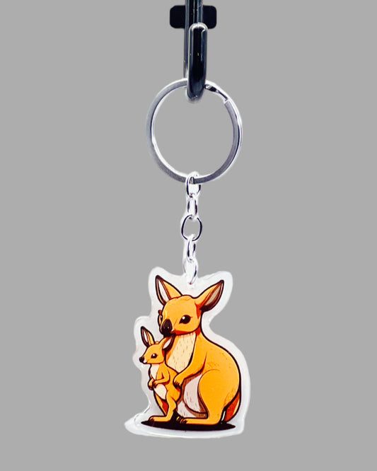 Kangaroo Acrylic keychain, wildlife Jellyfish Acrylic Keychain, Wildlife Cute kawaii memorial ornament, pet portrait charm gift  backpack fob, dad car décor, first day of school gift