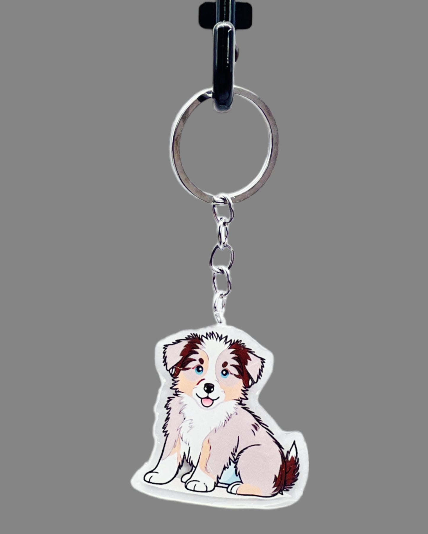 Australian Shepherd Dog Acrylic keychain Cute kawaii animal memorial ornament, pet portrait charm gift  backpack photo fob or dad car décor