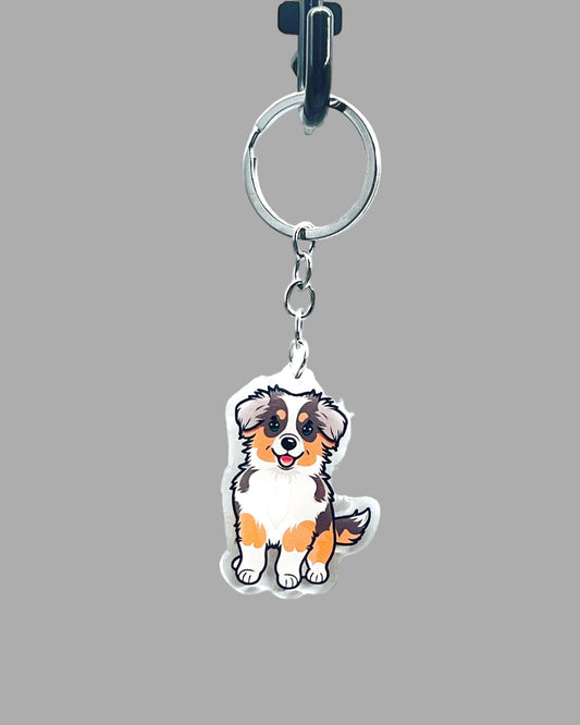 Australian Shepherd Dog Acrylic keychain Cute kawaii animal memorial ornament, pet portrait charm gift  backpack photo fob or dad car décor